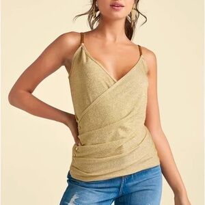 Venus Gold Glitter Wrap Tank with Chain Straps. PERFECT for holiday wear! XS